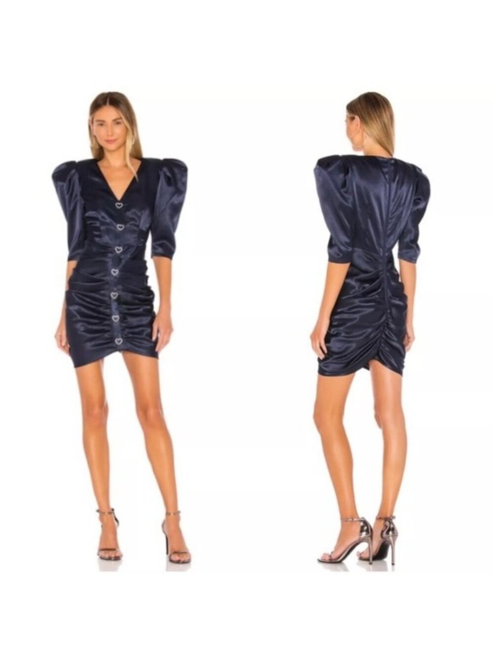 Bronx and Banco Jana Puff Sleeve Heart Mini Dress, L